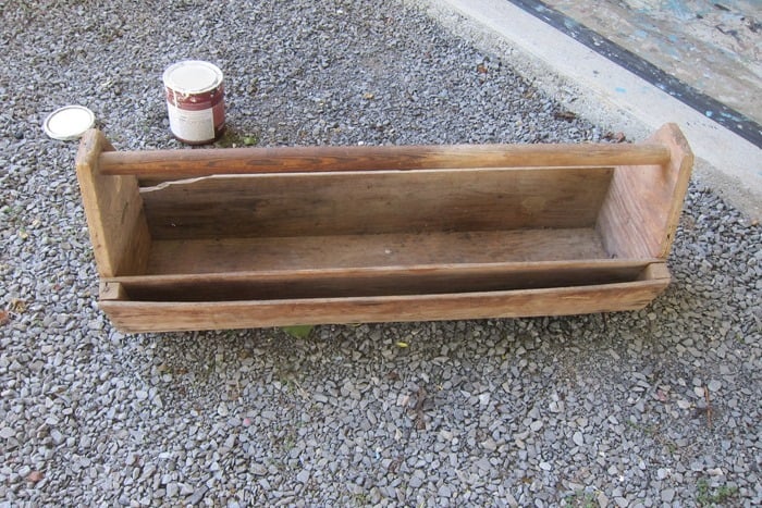 large wood tool caddy to paint white for a Fall display