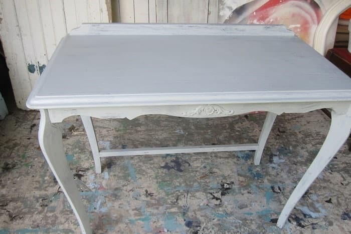 table painted a pale gray