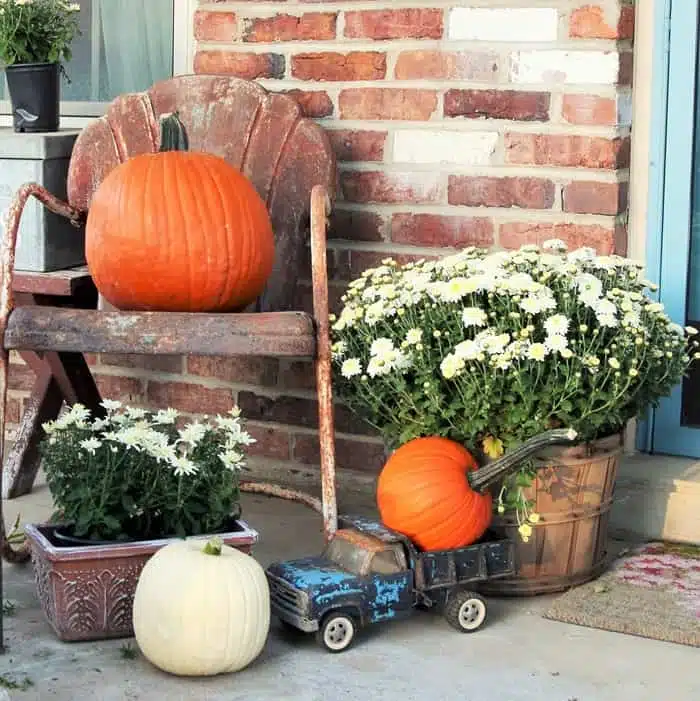 decorate the porch with mums and pumpkins for Fall (2)