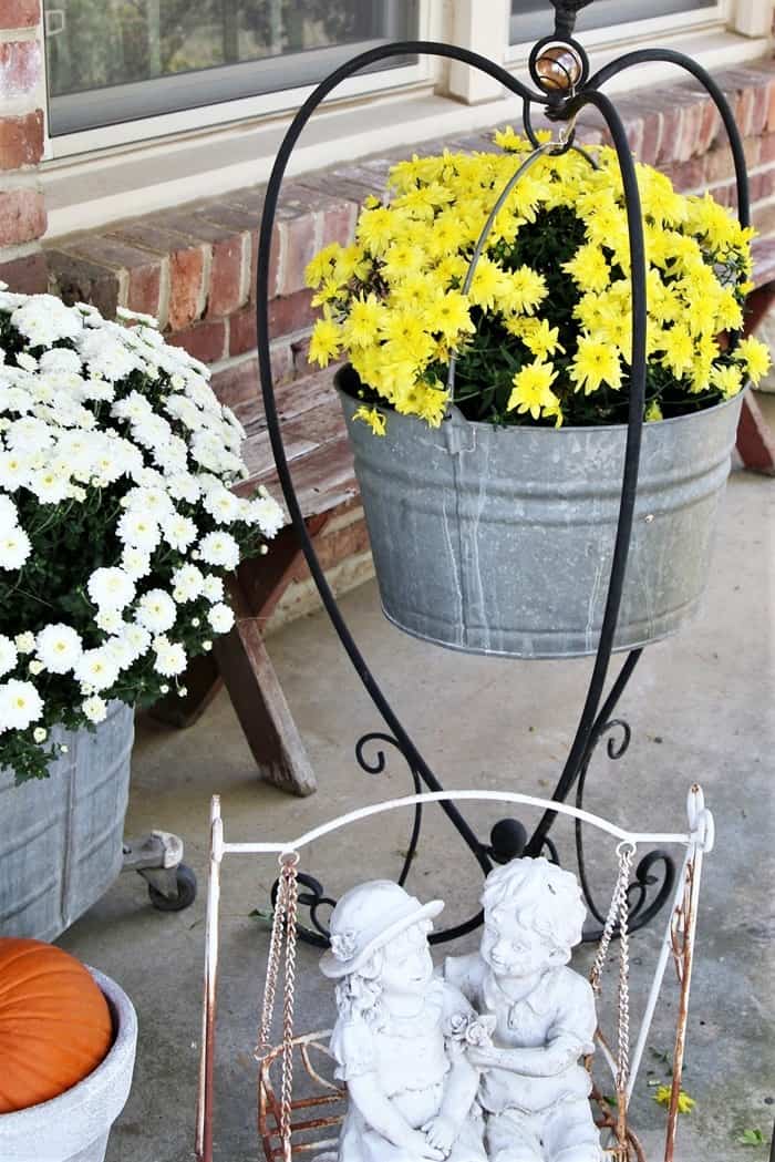 hanging planter with mums
