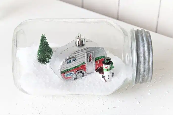 Dollar Tree diy project snow scene in a glass jar