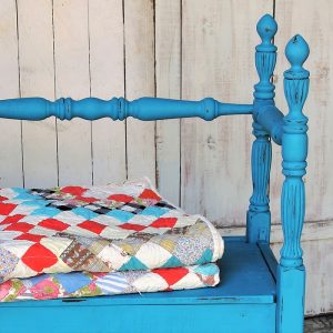 Twin headboard bench painted with Dixie Belle paint, color Peacock