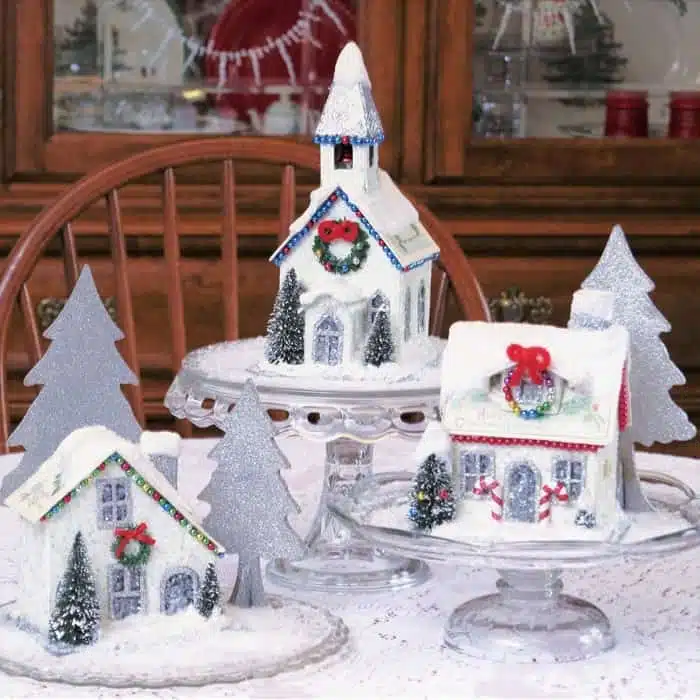 Christmas Houses on vintage cake stands decorations by Petticoat Junktion 2022 (19) (1)
