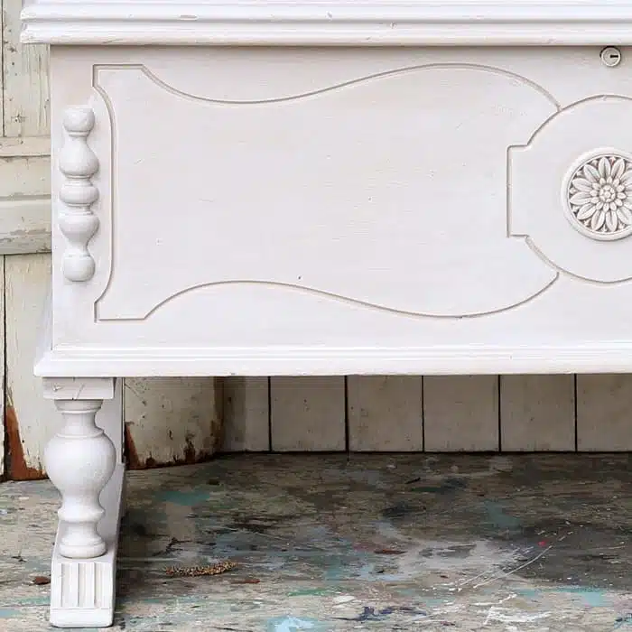 wood furniture details highlighted with white wash paint technique