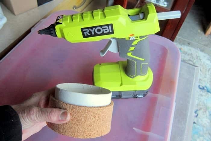 glue cork roll to paper or terra cotta vase