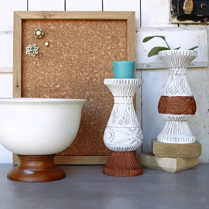 DIY Cork Covered Vases and Spray Painted White Bowls