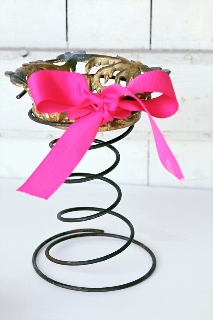 how to upcycle an old bed spring and lamp parts into a candy dish or candle holder