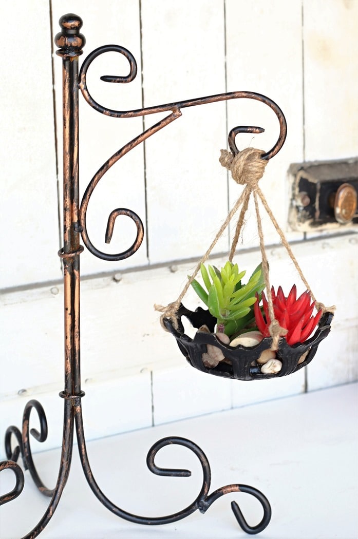 make a hanging succulent plant holder using lamp parts