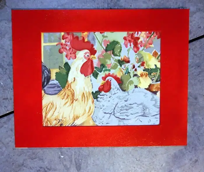 framed chicken art