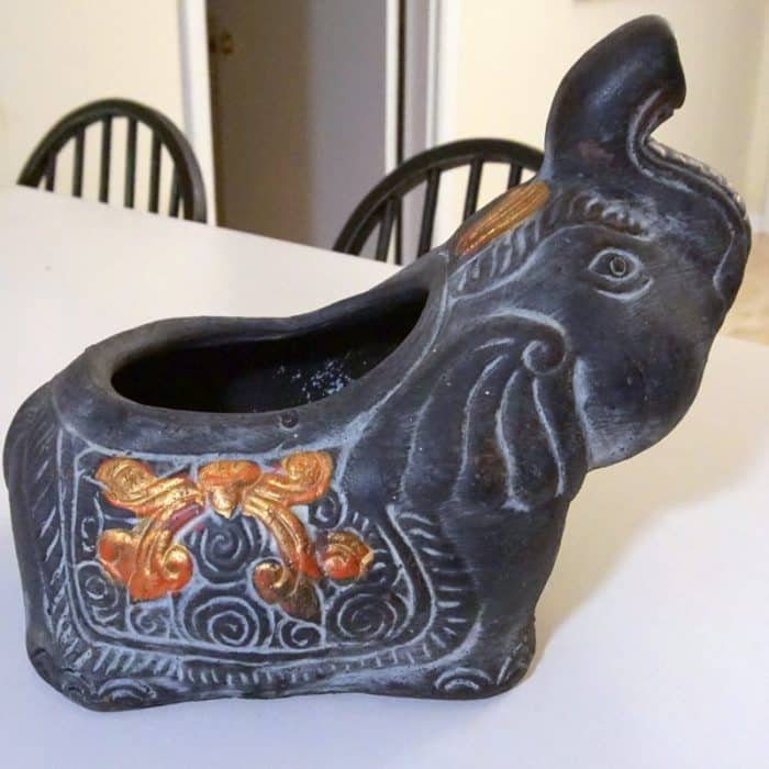 heavy stoneware elephant planter found at the flea market