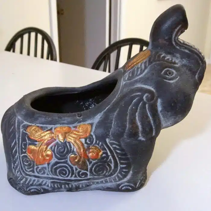 heavy stoneware elephant planter found at the flea market