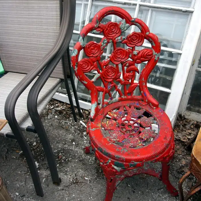 plastic outdoor chair looks like cast iron