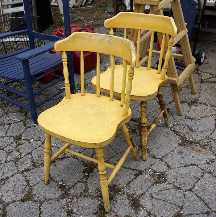 yellow painted chairs from the junk shop