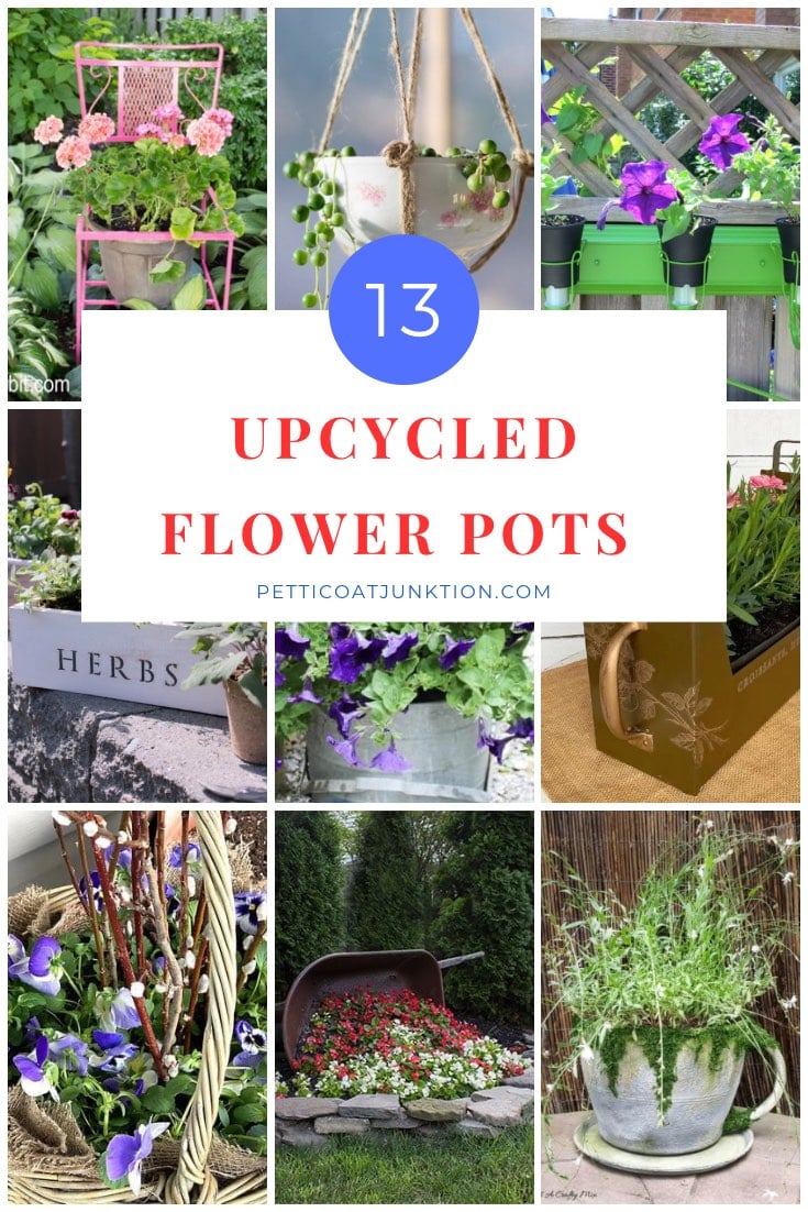 Upcycled flower pots collage with text