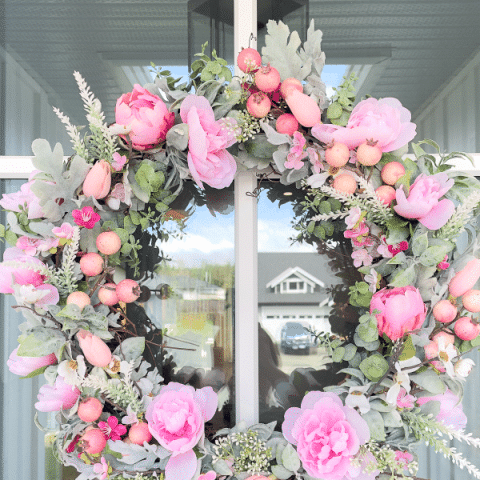 Spring floral wreath on front door