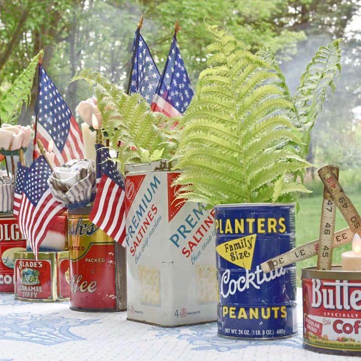 upcycled cans for patriotic decor