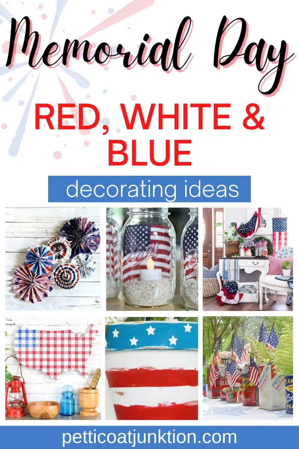 Red White and Blue Memorial Day Decorations pin collage with text overlay