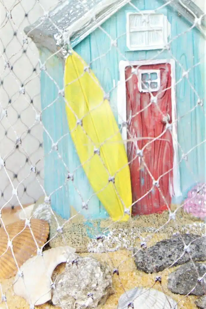 beach shack from Dollar Tree in a coastal syle or beach style cloche display (2)