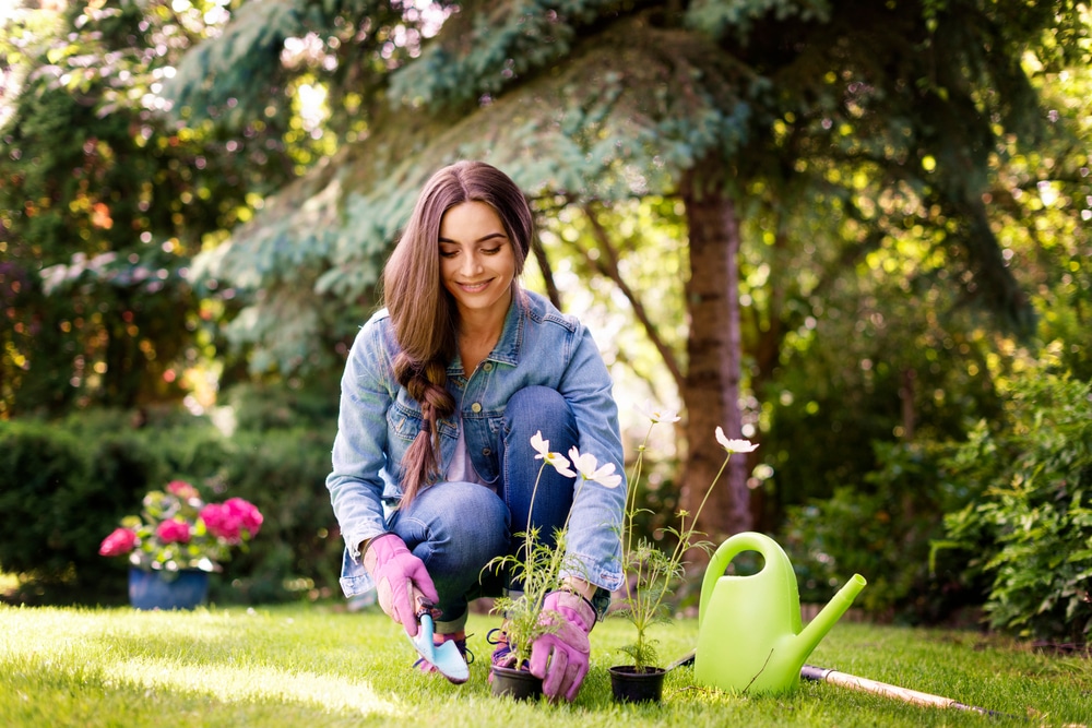 woman working on landscape