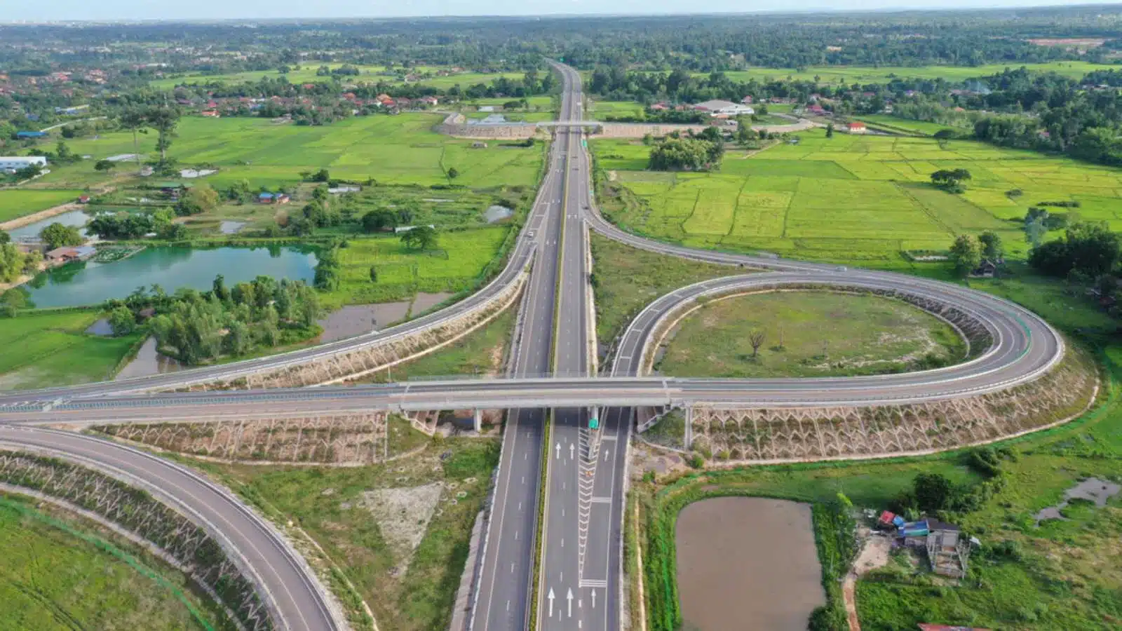 Aerial photo shows a view of the Vientiane-Vangvieng section of the China-Laos expressway in Vientiane, Laos