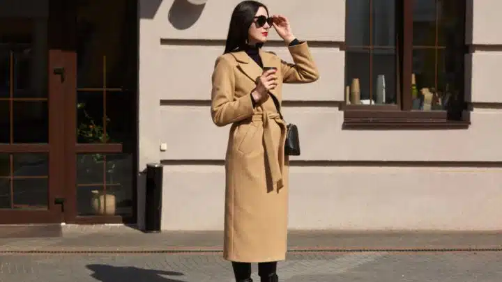 Woman wearing Leather Coat.