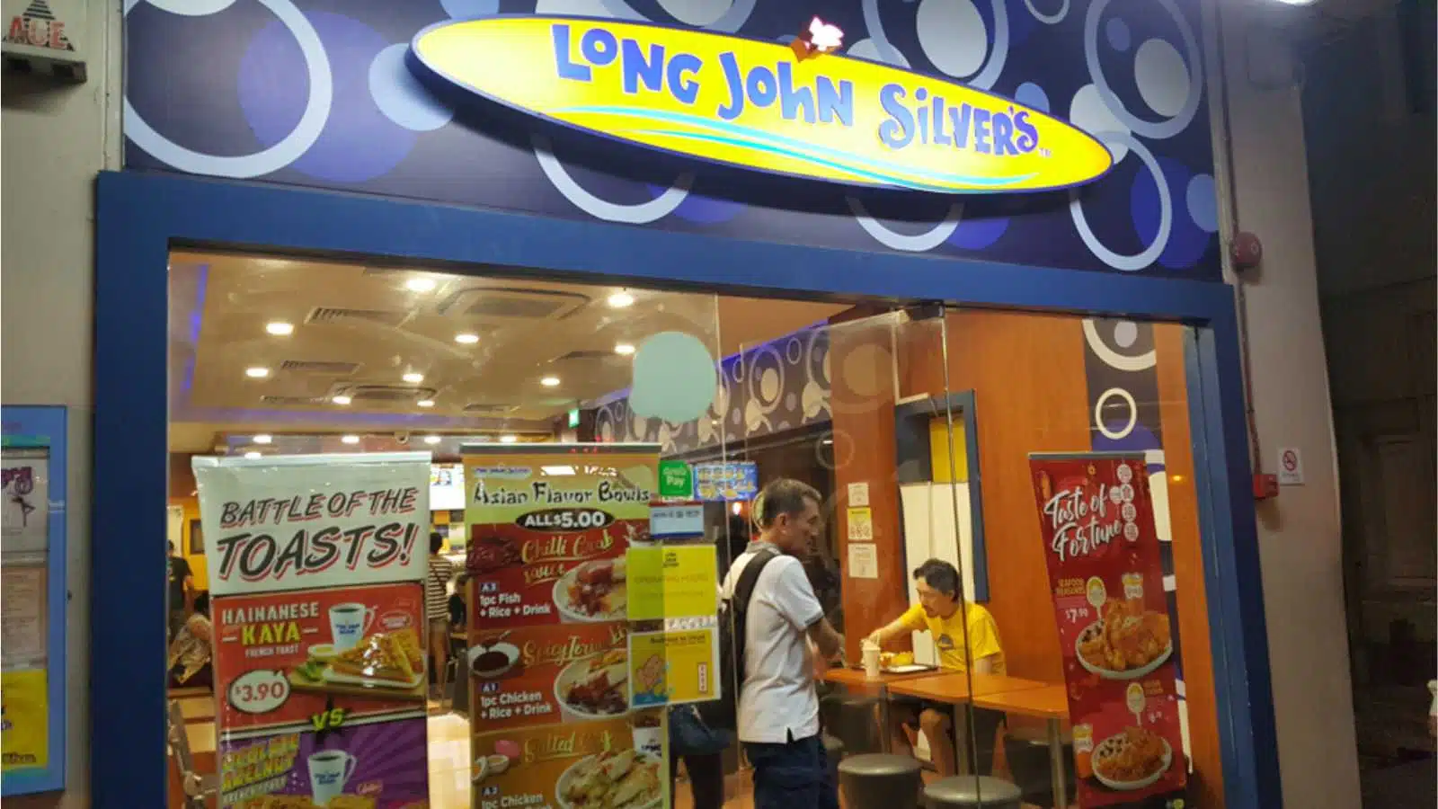 Singapore , Singapore - Feb 5 2019: Long John Silver's LLC is an American fast food restaurant chain that specializes in seafood. The brand's name is derived from the novel Treasure Island