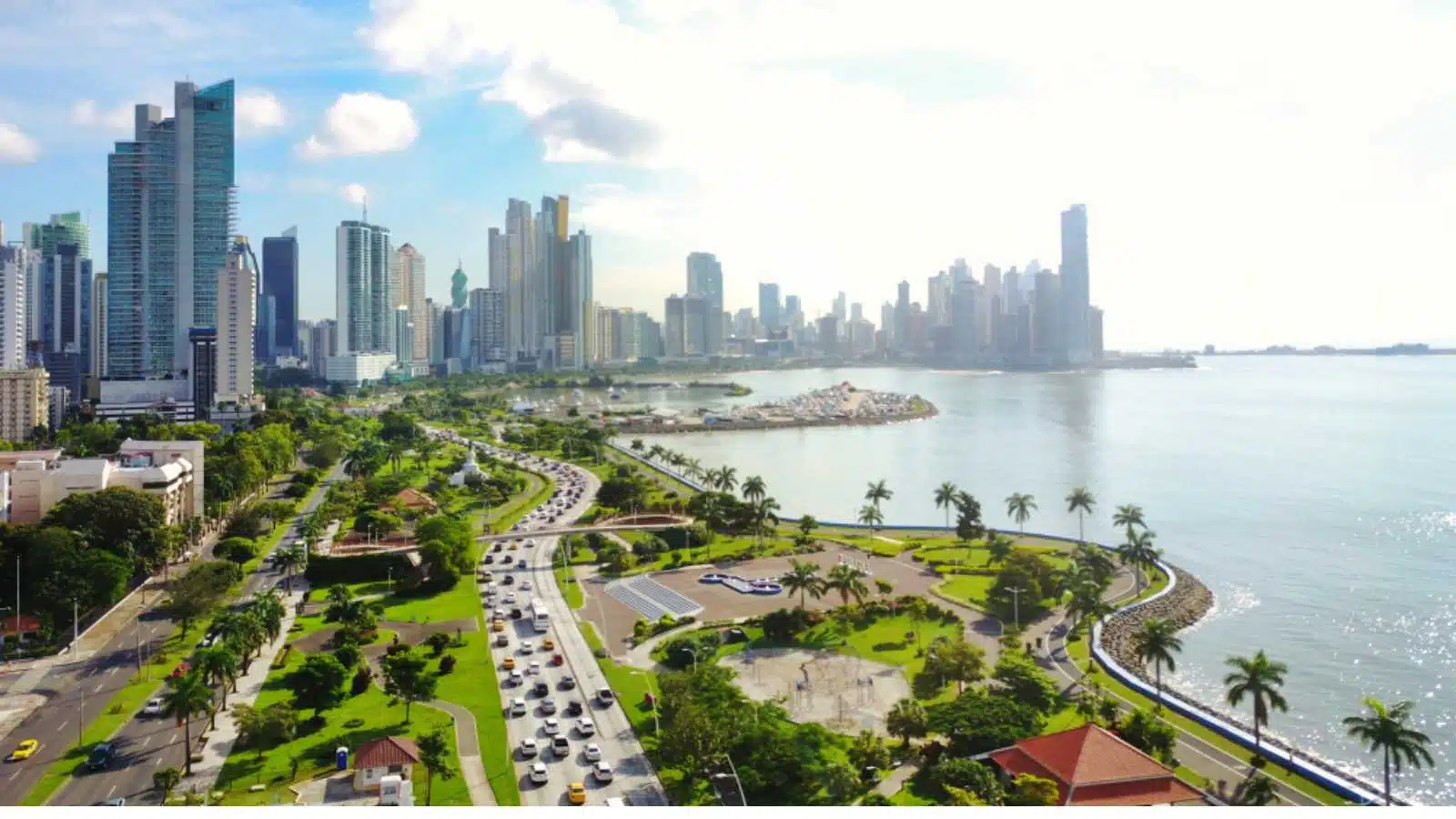 Aerial view of the modern skyline of Panama City , Panama with modern Highrise buildings.
