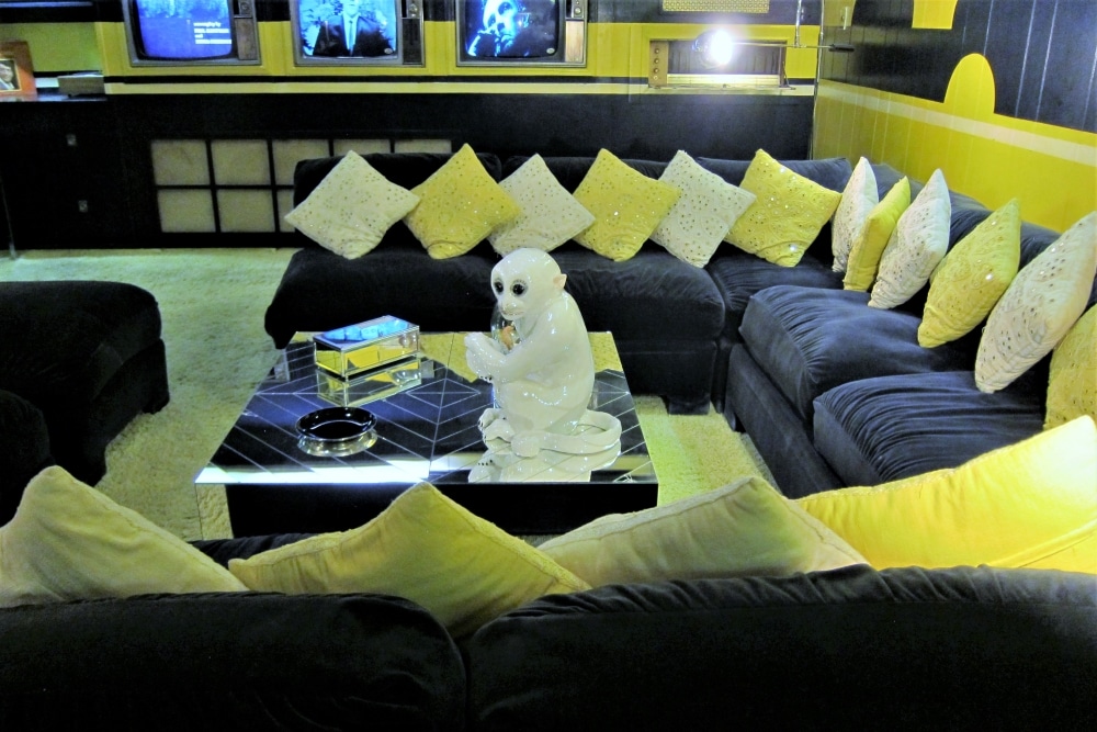 TV room at Graceland with Monkey statue