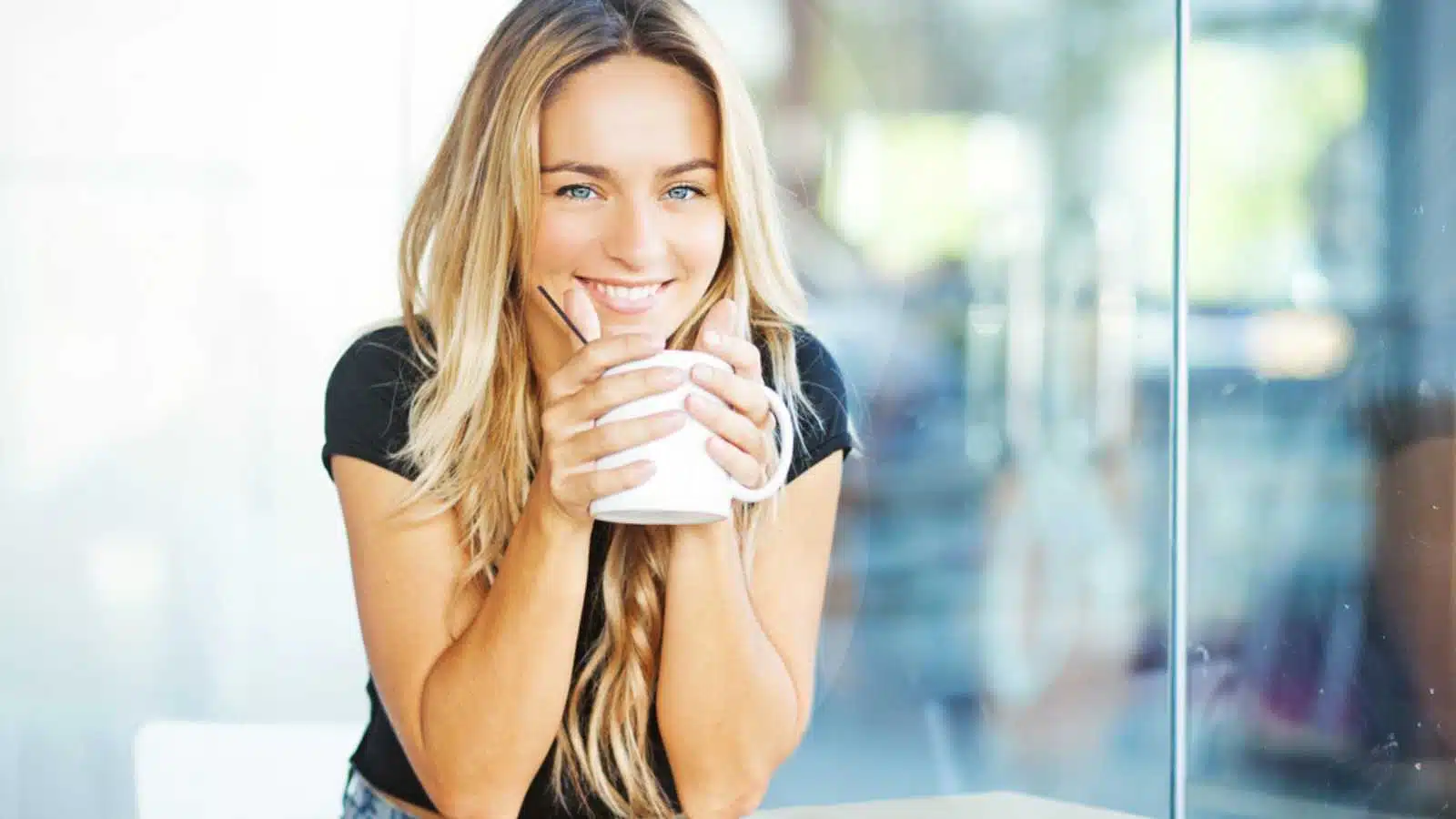 Woman having coffee