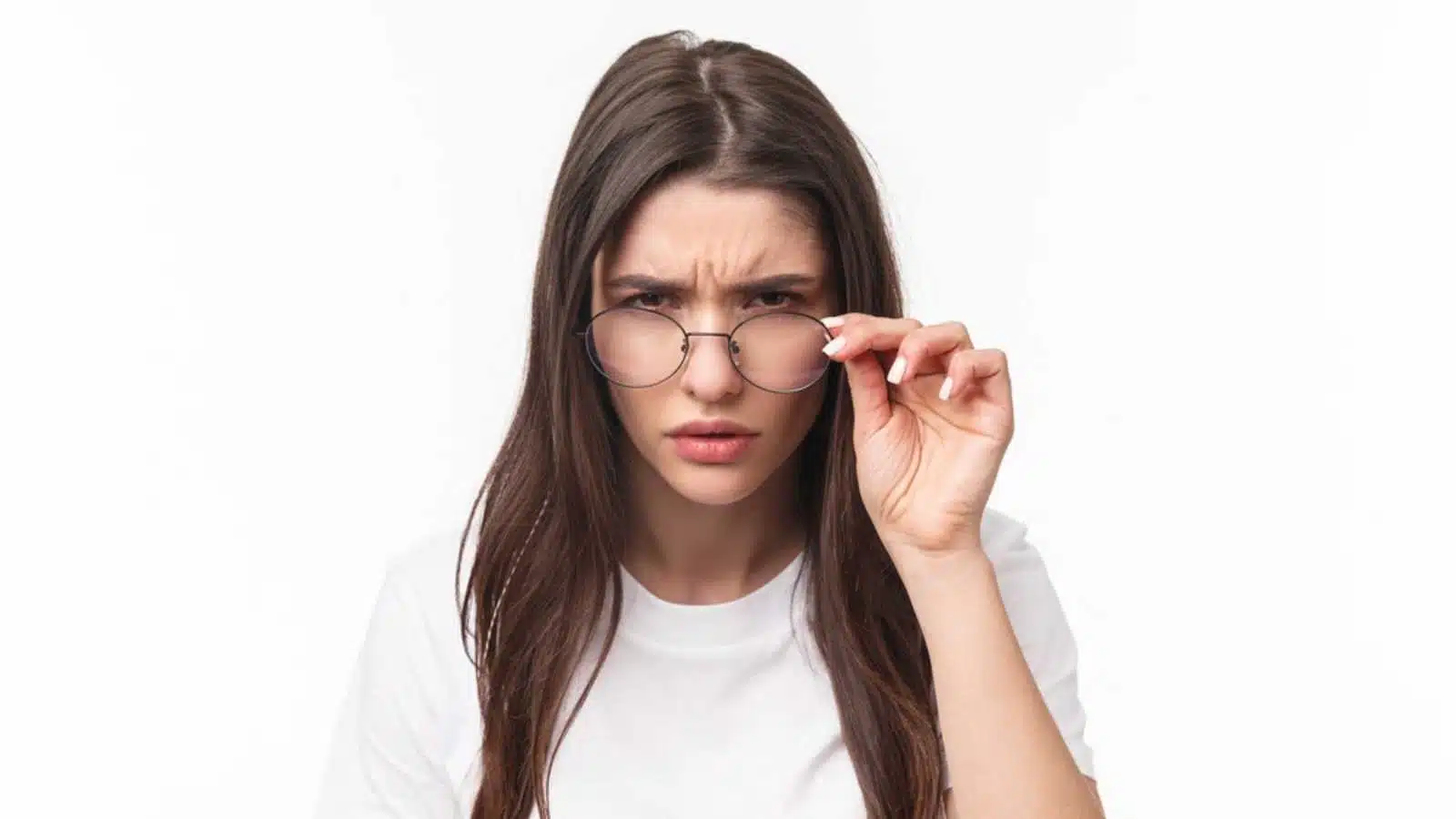Woman with glasses checking