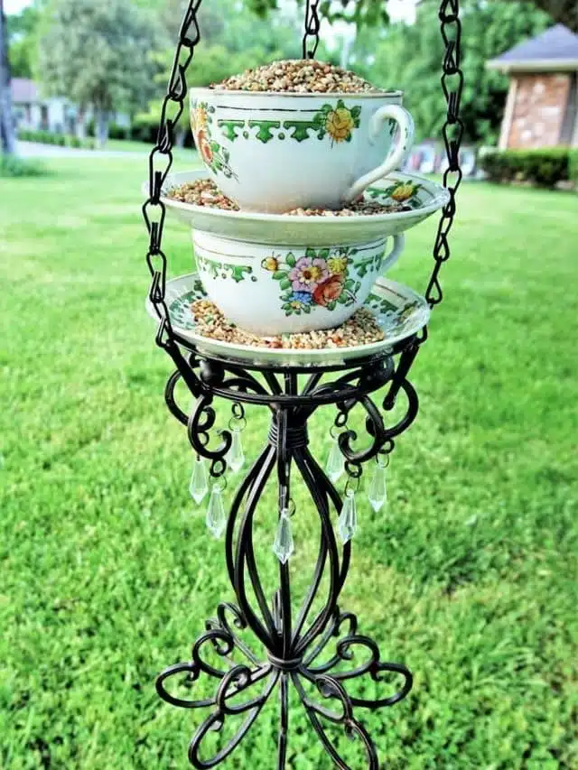 CHIC DIY BIRD FEEDER: TEA CUP AND CANDLE HOLDER REPURPOSE IDEA STORY