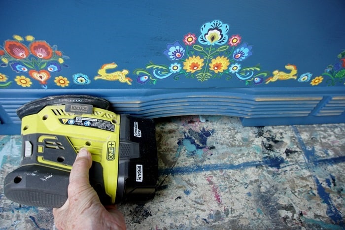distress or sand painted furniture with a battery powered sander