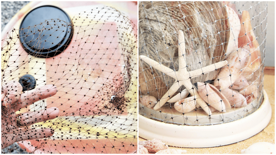 seashell cloche created using recycled food wrap netting