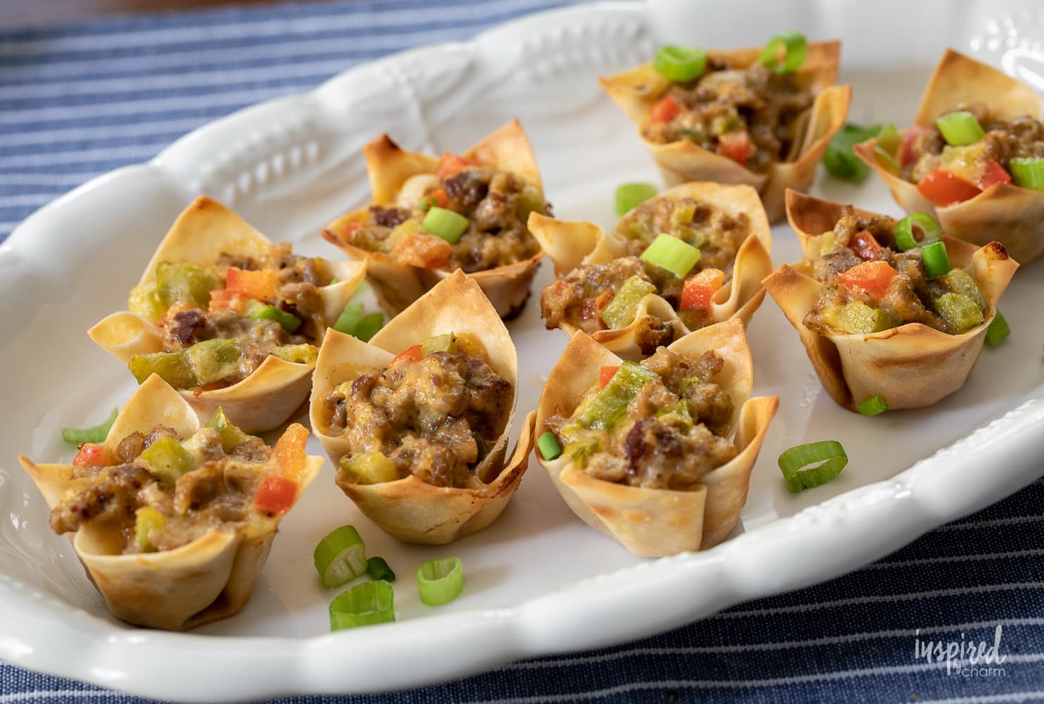 13 Scrumptious Wonton Cup Party Appetizers For Summer Entertaining   Cheese Sausage Wonton Bite Recipe 