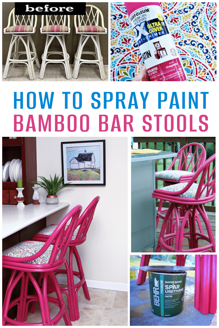 How To Spray Paint Bamboo Barstools And Recover The Seats