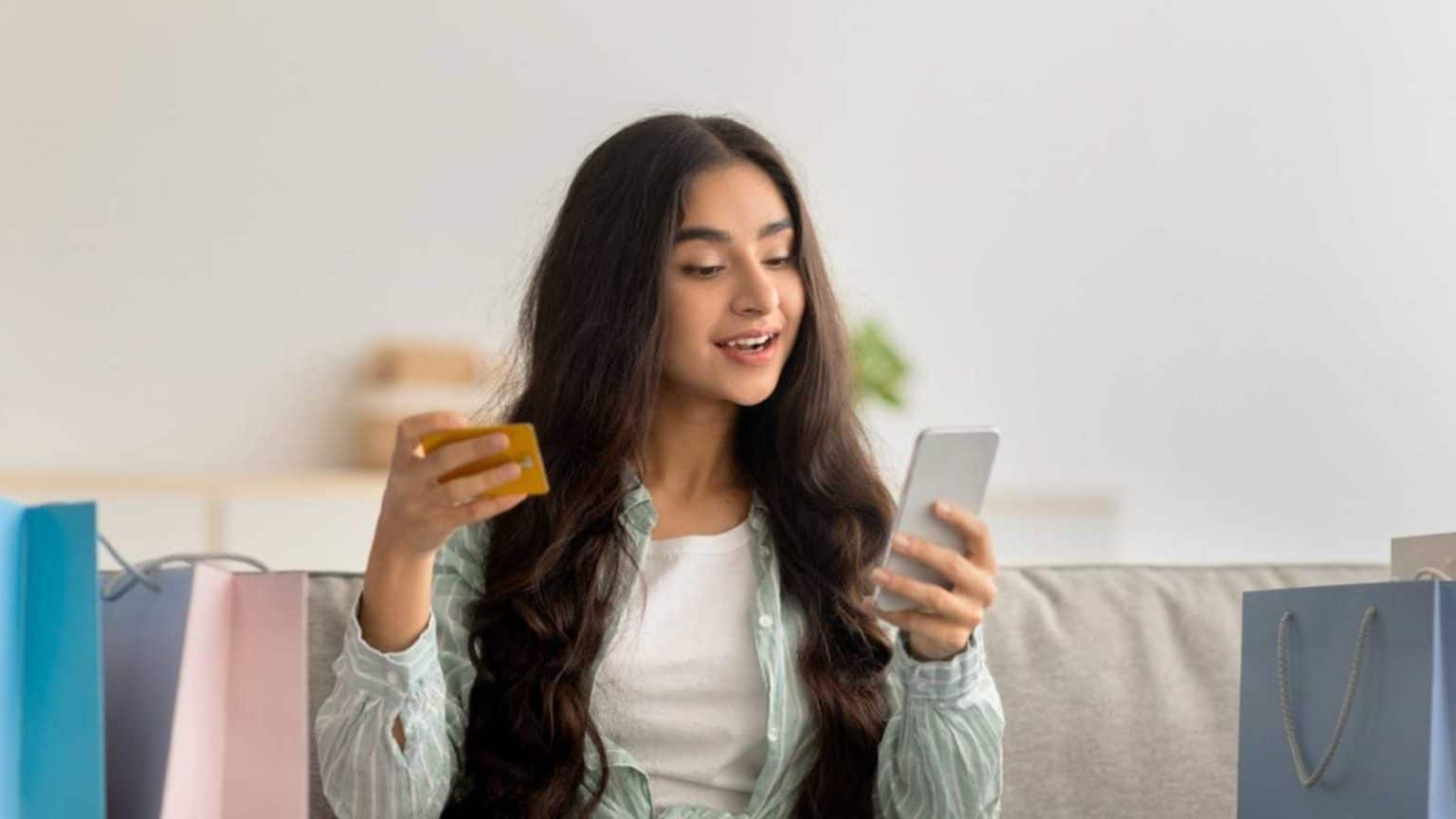 Woman purchasing with card