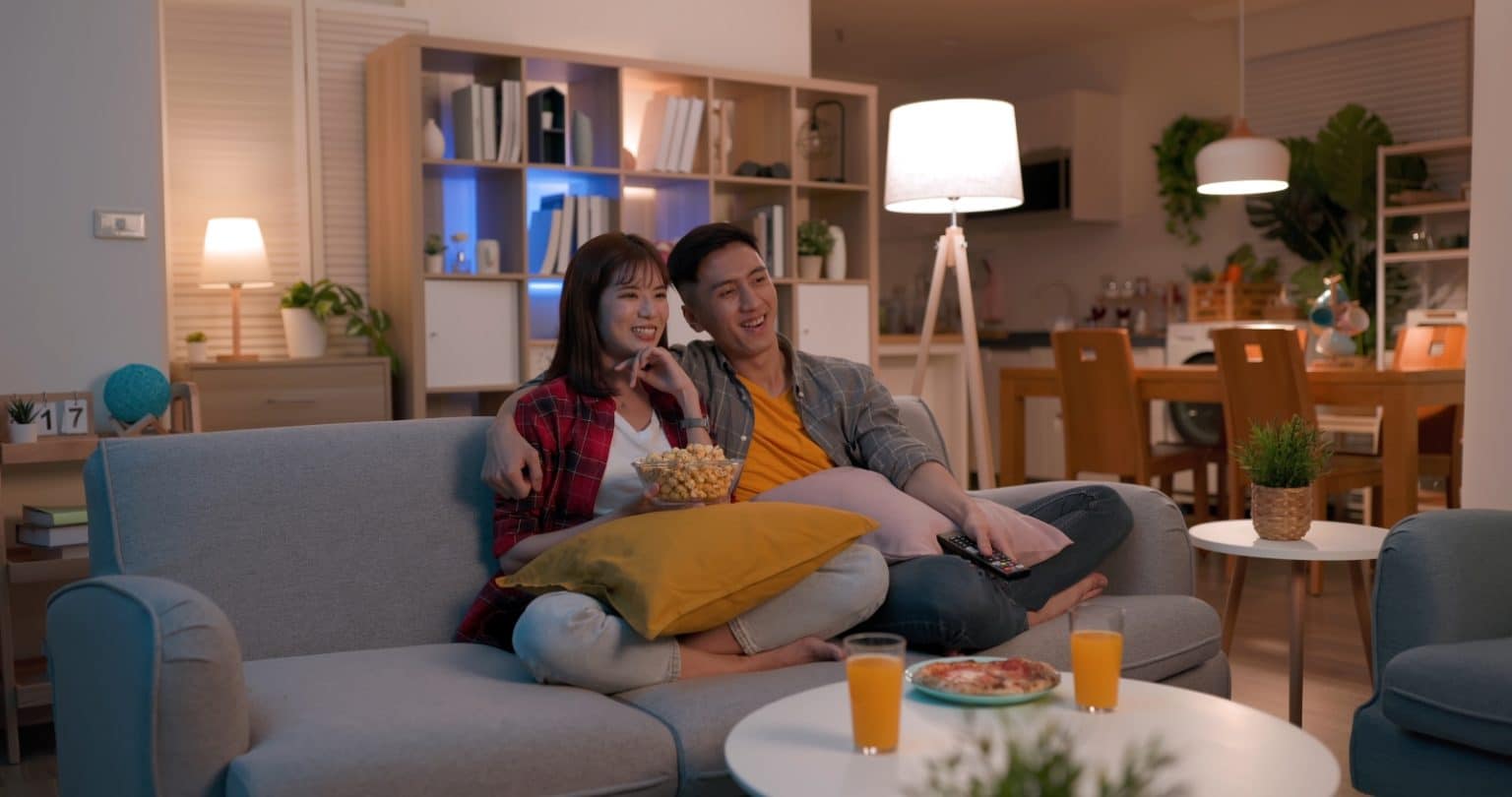 cozy room with mood lighting at night