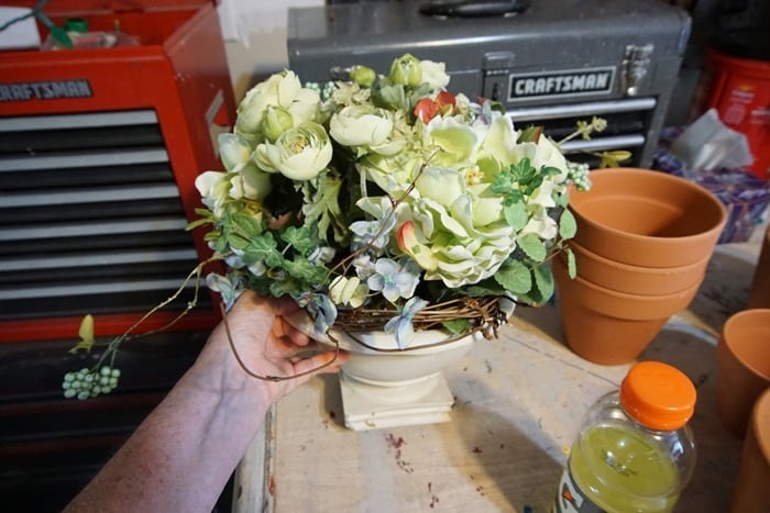 flower pot of flowers bought at 400 mile yard sale