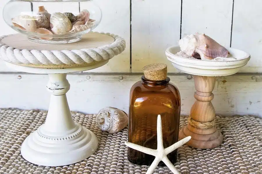 DIY Coastal Decor Display Stands with nautical rope detail