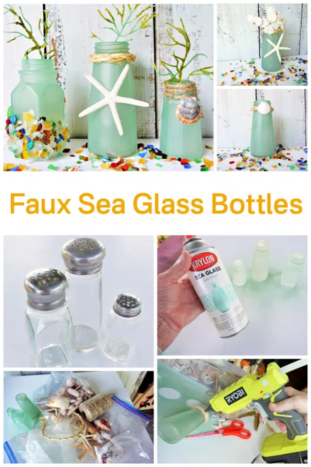 make sea glass bottles using spray paint