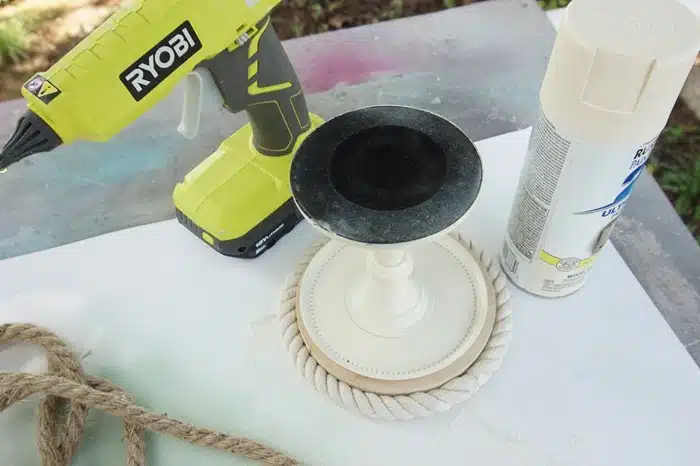 attach nautical rope to decor using hot glues