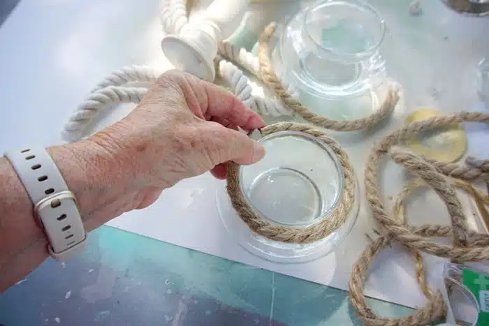hot glue nautical rope to glass