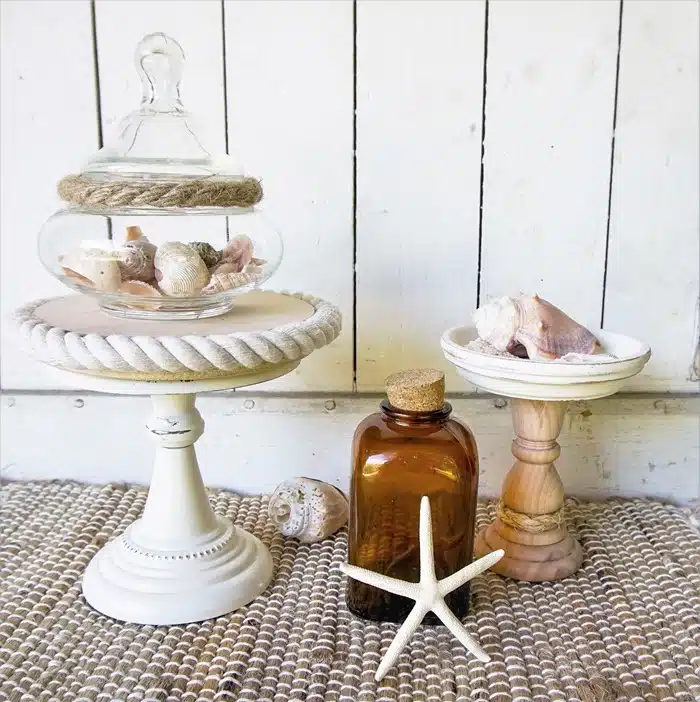 how to make DIY Coastal Decor Display Stands with nautical rope and wood (2)