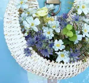 white wicker hanging basket wreath