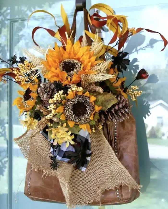 Fall Sunflower Purse Front Door Wreath