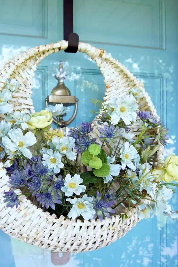 DIY White Wicker Hanging Basket Wreath