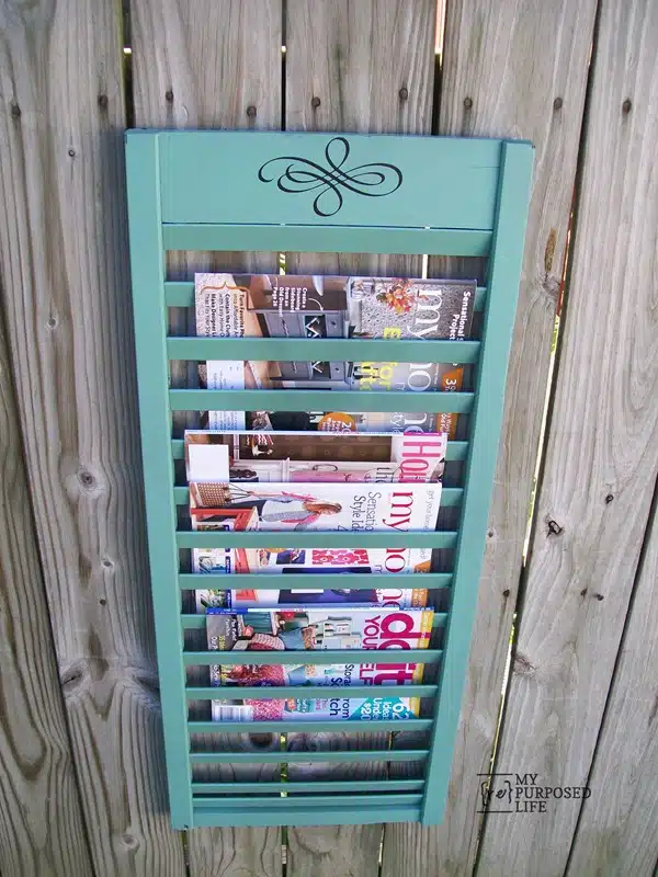 Magazine Rack made from an old shutter by My Repurposed Life