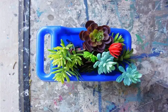 thrift store upcycle project using artificial succulents