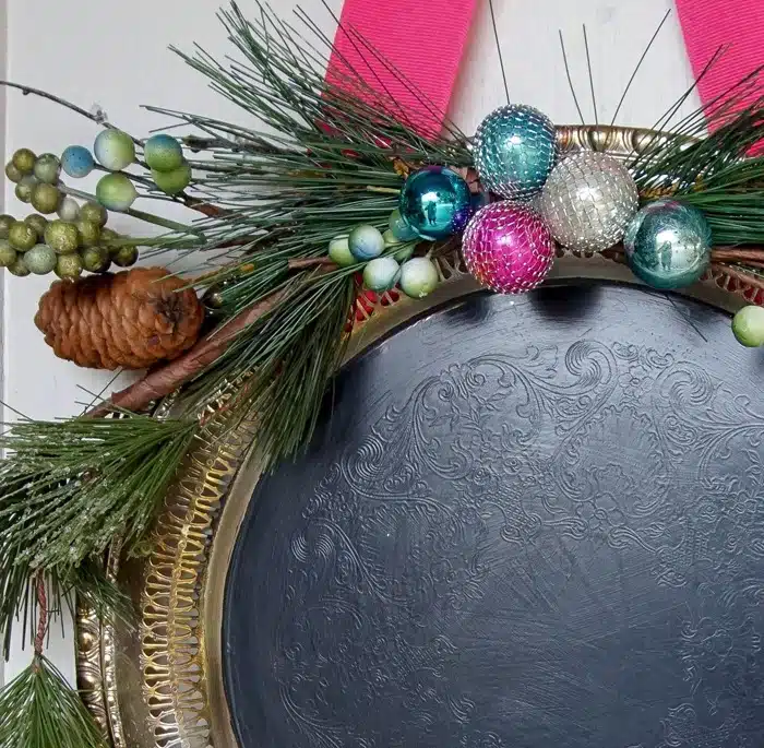 how to make a chalkboard wreath using silver plate dishes from the thrift store