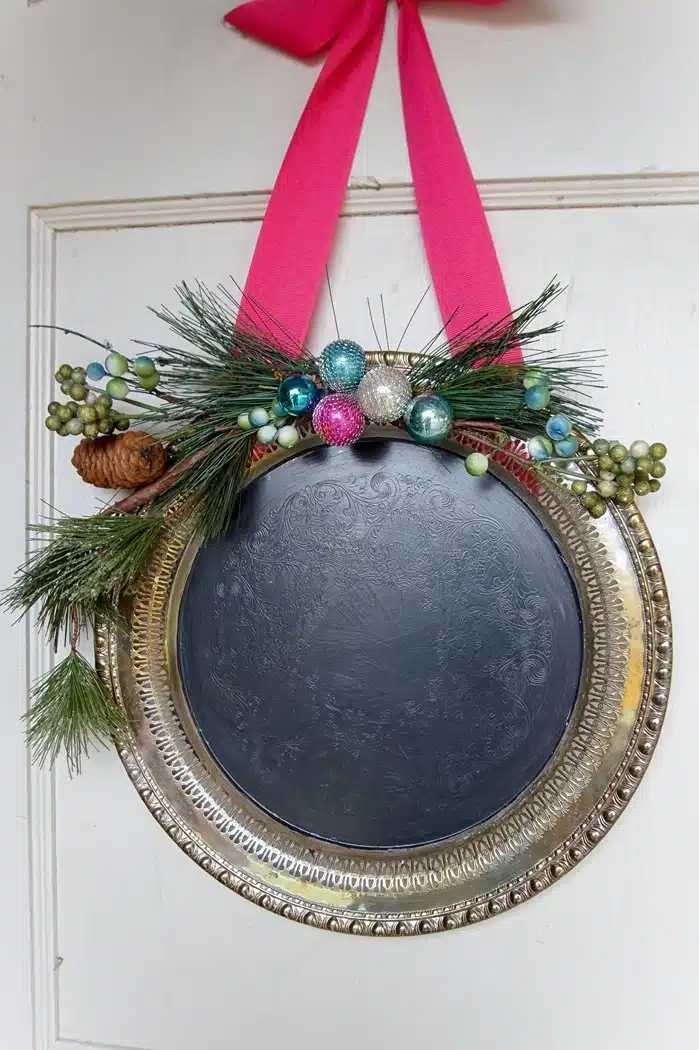 how to make a silver plate tray chalkboard wreath